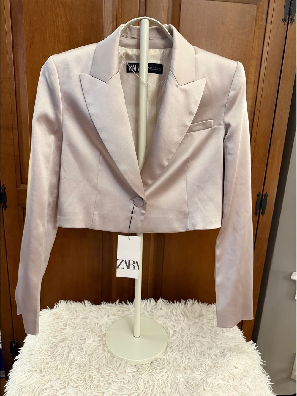 Zara champagne/ light pink cropped blazer
